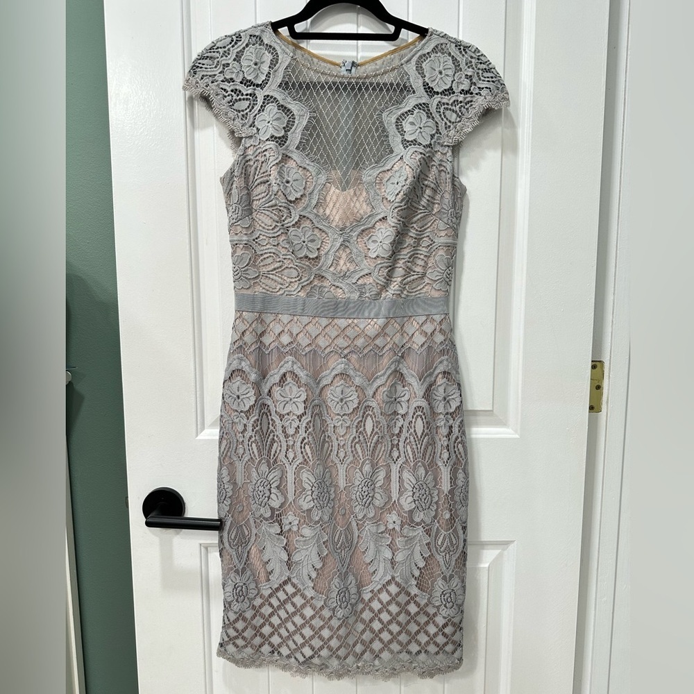 Tadashi Shoji Silver Gray Lace Dress